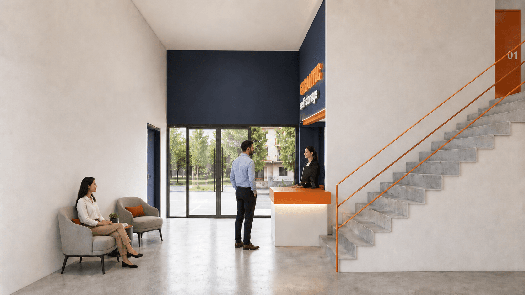 Πελάτες στη ρεσεψιόν της Gigantic Self Storage